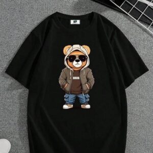 BEAR ON STREET PRINTED COOL AESTHETIC OVERSIZ T-SHIRT