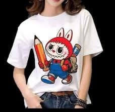 TRENDY CUTE LABUBU CARTOON PRINT RIBBED T-SHIRT UNISEX